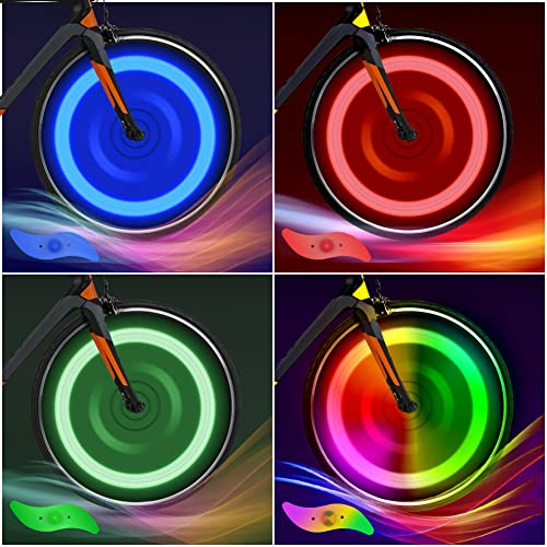 flintronic 4PCS Luz para Radios de Bicicleta, Luz LED Intermitente para Ruedas de Neón, Luz Impermeable para Radios de Bicicleta, 3 Modos de Parpadeo, Fácil de Instalar/Colorido+Azul+Verde+Rojo