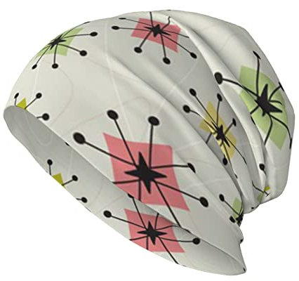 ZOBOTA Batik-bedruckte Strickmütze, weiche und warme Strickmütze, dicke und dehnbare Mütze für Damen und Herren, Atomic Stars Retro Muster, 6