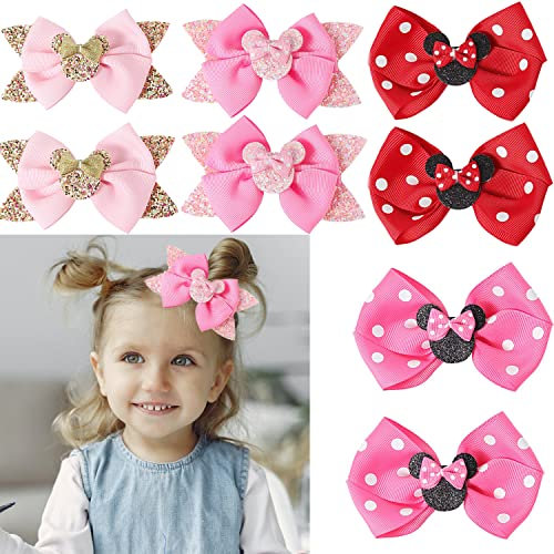 Mouse Ears Hair Bows Clips for Girl, 8pcs Hair Bows Accessory Mouse Ear Cute Mice Hair Clip for Girls Accessories for Princess Decoration Cosplay Birthday Gift Glitter Christmas Party 4.3inch