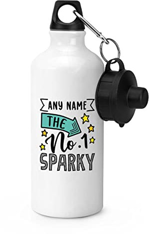 Gift Base Personalised No.1 Sparky Name Sports Bottle Water Gym 600ml White