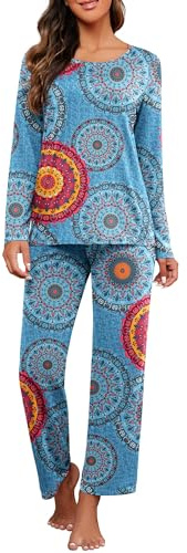 PrinStory Schlafanzüge Für Damen Lange Ärmel Nachtwäsche Weiche Rundhals Pyjama Set