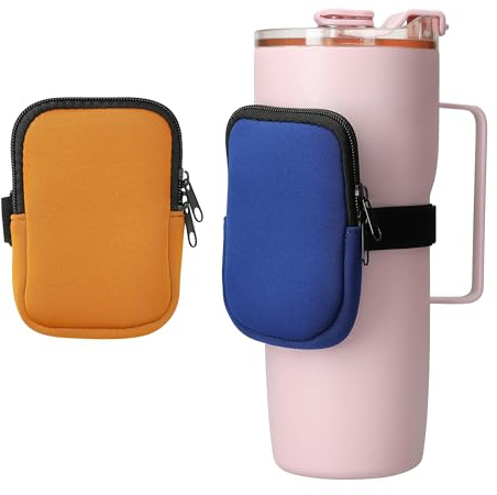 kwmobile 2X Neopren Tasche für Tumbler Trinkflasche - Tragetasche für Wasserflaschen - Kleine Schutztasche mit Reißverschluss und Gummiband - Blau Orange