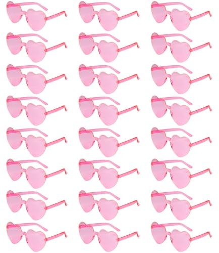 NACHLYNN Heart Shaped Rimless Sunglasses for Women - Transparent Candy Coloured Glasses with Cleaning Cloth for Party Favors