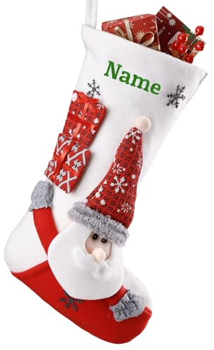 iDIY Personalisierte Weihnachtsstrumpf mit Namen - Nikolausstrumpf Personalisiert aus Plüsch mit Buchstaben, 3D Weihnachtsmann, Rentier, Schneemann - Weihnachtsmann