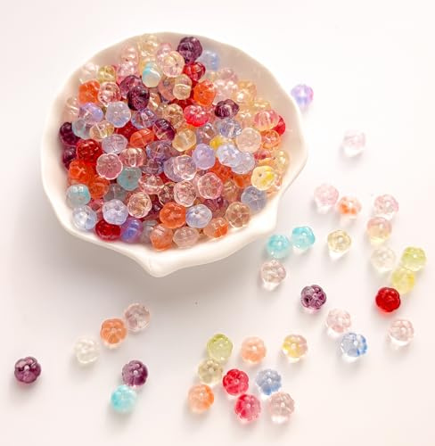Kürbis Glasperlen zum Auffädeln 100 Stück, 9.5mm Bunte Perlen für Armbänder, Geformte Perlen Set für Basteln Schmuckherstellung, Armbänder, Ohrringe, DIY Halsketten