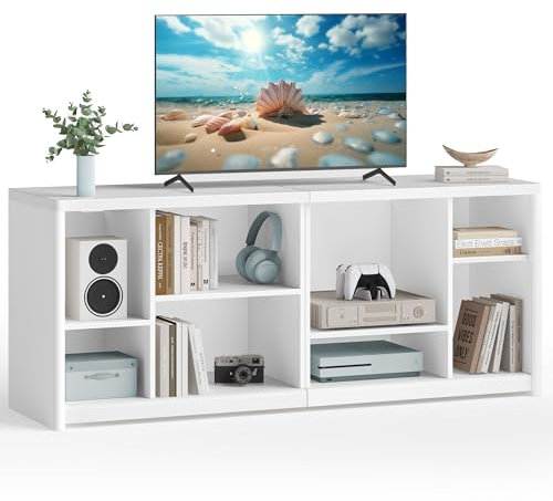 VASAGLE TV Stand for TVs up to 65 Inches, TV Cabinet with Storage Shelves, TV Console Table, Easy to Assemble, for Living Room, Bedroom, Study, Cloud White ULTV111W01