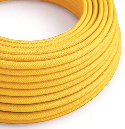 10m Electrical Cable 3 Core Round Vintage Italian Style Cable with Earth Wire, Antique Braided Woven Silk Lighting Flexible Fabric 0.75mm Cord, DIY Pendant Light (Round - Yellow)