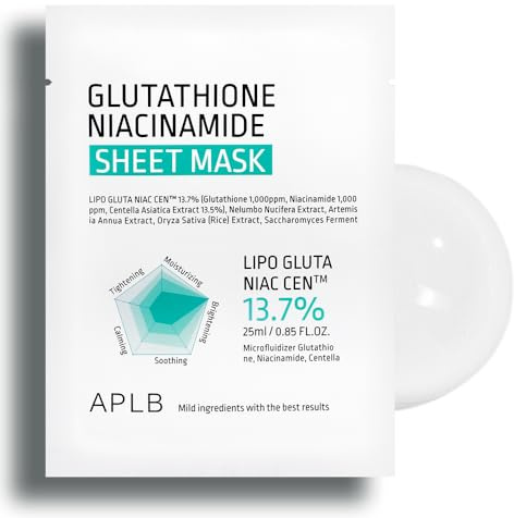 APLB Glutathion Niacinamide Gesichtsmaske 10 Stück | LIPO GLUTA NIAC CEN – Korean Skincare, Tiefe Hydration & Beruhigung, Sensible Haut, Hautelastizität – (25ml)