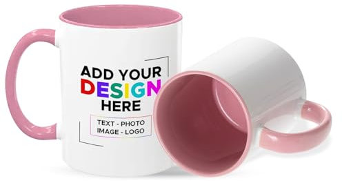 Gift Hub Personalised Mug | Coffee Cup with Coloured Handle and Inner | Any Photo or Text | Custom Coloured Cups for Birthdays, & Occasions | Ceramic Mugs Available in Ten Colours | Pink
