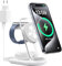Estación de Carga inalámbrica 3 en 1 para mag-Safe, Cargador magnético inalámbrico Plegable y Ajustable, Soporte de Carga de Viaje mag-Safe con luz para iPhone 16/15/14, AirPods, Apple Watch, Blanco