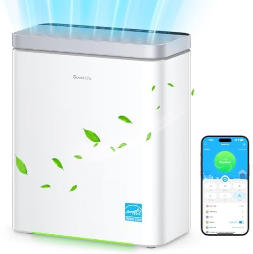 GoveeLife Smart Air Purifier for Large Home Rooms, Covers up to 1046 ft², PM2.5 Monitor, HEPA Sleep Mode, 3-in-1 Filter Air Purifier with App and Alexa Control for Pet Hair, Odors, Pollen and Smoke