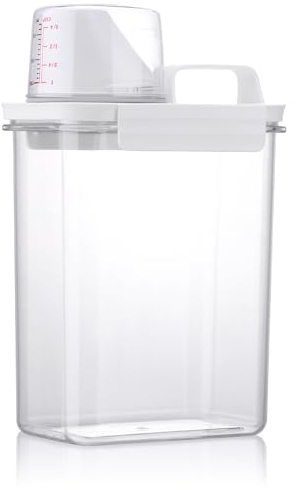 Wyvexa Luftdichter Waschmittelspender Mit Messbecher, 1800ML Mehrzweck Waschpulverspender, Waschpulver Aufbewahrungsbox für Flüssigwaschmittel, Festwaschmittel