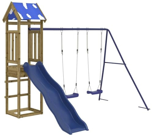 vidaXL Spielturm, Klettergerüst mit Rutsche Schaukeln, Kinder Kletterturm Spiel-Zubehör für Garten, Holz Spielplatz Spielhaus, Kiefernholz Imprägniert