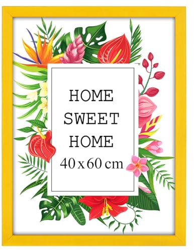 MG Design Cadre photo en bois 40 x 60 cm jaune avec verre acrylique - idéal pour suspendre ou poser, parfait pour mettre en valeur vos photos, affiches ou puzzles dans votre intérieur avec élégance