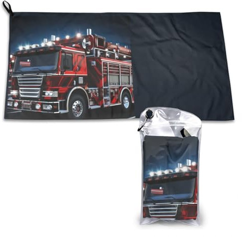 YoupO Schnell trocknendes Handtuch, rotes Feuerwehr- und Rettungswagen-Motiv, saugfähig, leicht, weich, für Badezimmer, Hotel, Strand, Pool, 40,6 x 80 cm