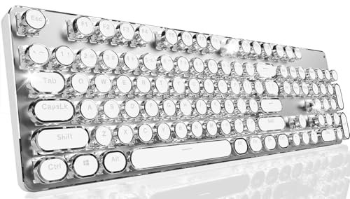 EWEADN TK950 Wireless Mechanical Keyboard, 104 Keys Mechanical Keyboard, Aesthetic Typewriter Keyboard with White Backlight, Anti-Ghosting, Blue Switch, Bluetooth/2.4