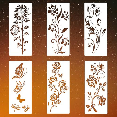 Große Sonnenblumen-Ranken-Blatt-Schablonen zum Malen auf Holzzaun, Garten, Wand, Möbel, Leinwand, Handwerk, wiederverwendbare Schmetterlings-Blumen-Blätter-Zweig-Schablonen, Zaunschablonen, 6 Designs,