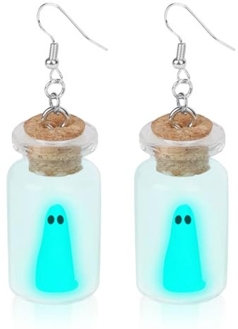Ghost Earrings, Cute Ghost in a Bottle Earrings Glow-in-the-Dark Spooky Pendant Dangle Earrings Creative Halloween Jewelry Gift for Women Girls Halloween Christmas Party