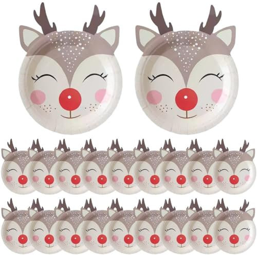 Haowul 20 Pcs Assiettes en Carton De Renne De Noël, Assiettes De Noël Assiettes en Carton De Vacances, Assiettes De Fête De Noël Assiettes De Noël Assiettes À Dessert De Noël Assiettes De Noël