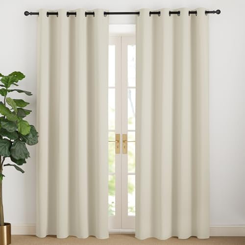 NICETOWN Rideaux Thermique - Panneaux à Oeillets de Fenêtre Tissu Lourd Lumineux Bloquer Isolation Anti Froid pour Chambre Maison, L 140 x H 200 cm, Beige Clair, Lot de 2