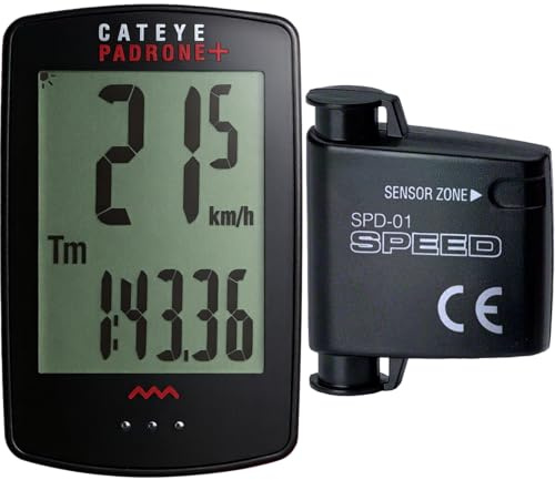 CATEYE Padrone Plus Bike Computer - Ciclocomputer con display sovradimensionato, tachimetro e contachilometri wireless, supporto FlexTight™, avvio/arresto automatico, contachilometri programmabile