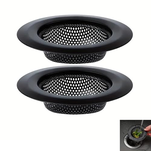 IMAXWAVE Pack de 2 Coladores de Fregadero de Acero Inoxidable (7.2 cm), Filtro para Desagüe de Cocina y Baño, Evita Atascos y Facilita la Limpieza, Colador Universal, Multiuso, Negro