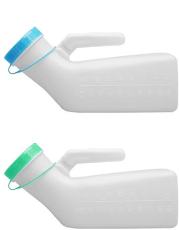 Male Urinal Bottle, 1000ml, 2 Pack Male Urinal with Glow in The Dark Lid, Secure Cap, Easy Grip Handle, Spill Proof Urinary Chamber, Male Portable Travel Pee Bottles for Travel & Urine Collection