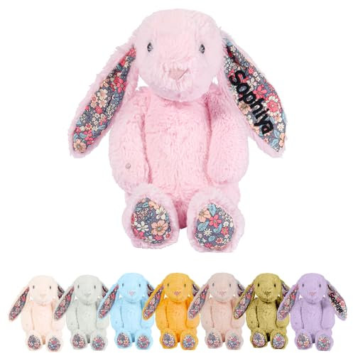 NGTSFLY Personalisiert Kuscheltier Hase mit Name 31-41cm Plüschhase Kuschelhase Baby Personalisierte Geschenke für Mädchen und Jungen (Blumenhase)
