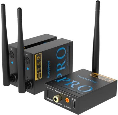 1Mii Trasmettitore e Ricevitore Audio Wireless 3 in 1, Trasmissione Audio 2,4 GHz, Bassa Latenza, Musica HiFi da TV/PC a Subwoofer/Altoparlante/Amplificatore, Connessioni Ottiche/Coassiali/3,5 mm/RCA