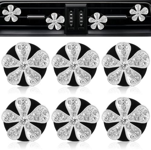 Ouligay 6 Stück Glitzer Gänseblümchen Auto Lufterfrischer Clip Blume Damen Auto Deko Innenraum Clip Bling Strass Car Air Vent Freshener Clips Silber Daisy Auto-Zubehör Innenraum für Frauen Mädchen