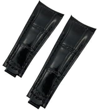 BAIMAJIZ 20 mm weiches Lederarmband, kompatibel mit Rolex-Armband, Submariner, Daytona, GMT, Yacht-Master, Datejust, gebogenes Ende, schwarzes Uhrenarmband(Black,Gold Buckle_70 70MM)