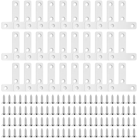 BEASAFY 30 Stück Flachverbinder Edelstahl, T-Form Verbinder Metall Eckwinkel, Winkelverbinder Halterung mit 100 Schrauben für Holzmöbel Schrank Tisch Stuhl