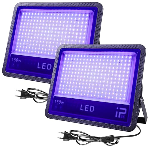 Behogan UV Schwarzlicht Scheinwerfer: 2 Stück 150W LED Flutlicht, IP66 Wasserdicht 385-400NM Fluter Schwarzlicht Party Partyszene für Outdoor Events Black Light Party, GLOW Party (230x170x28mm)