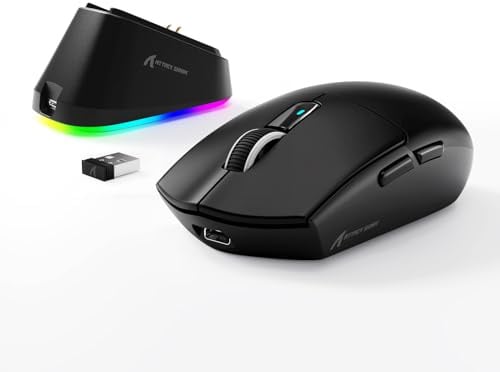 MAMBASNAKE x ATTACK SHARK G3PRO Gaming Mouse with Magnetic Charging Dock, BT/2.4G Wireless/Wired, PixArt PAW3311 Gaming Sensor, 59g Lightweight, 25000 DPI LIGHTSPEED Gamer Office Mice for PC/Mac-Black
