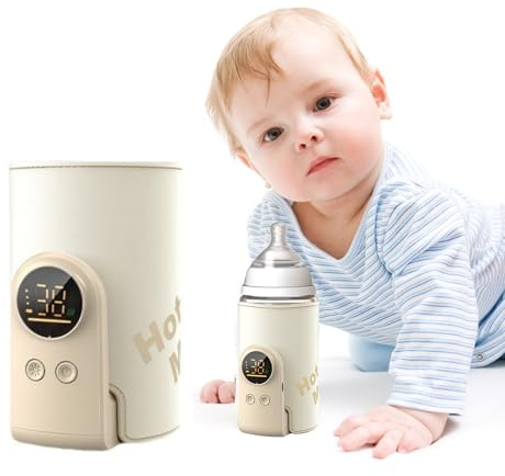 Scaldabiberon Portatile, Scaldalatte Senza Fili 8000 mAh Scaldabiberon da Viaggio, 6 Livelli di Temperatura Regolabili Riscaldamento Rapido, Scaldabiberon per Casa e Viaggio