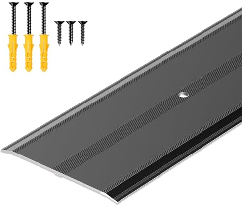 Raytano 36L×4W ×0.1H Flat Profile Aluminum Floor Transition Strip, Metal Door Threshold for Carpet Wood Tile Vinyl Flooring Gaps, Indoor and Outdoor Doorway Decoration Protector(Black,1pcs)