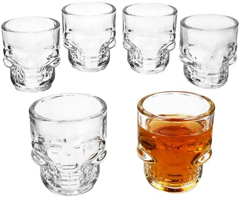 MamboCat 6er Set Totenkopf Schnapsgläser 5 cl I Shotgläser aus Glas I klares Skull-Design I 6 Personen I Wodka, Tequila, Ouzo, Sambuca, Likör I Party & Bar