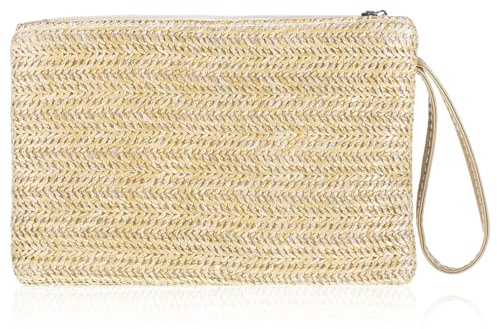 Tweruna Hand-Woven Straw Clutch, Summer Straw Clutch Purses for Women, Bohemian Wristlet Bag for Beach, Vacation
