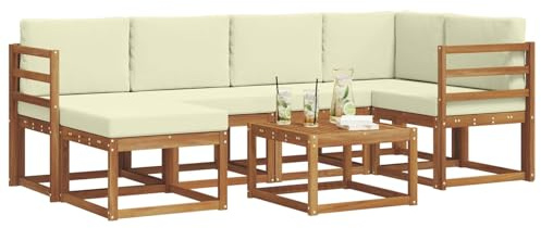 vidaXL Outdoor-Sofagarnitur mit Kissen 7 pcs Natur und Creme, Garten, modern, langlebiges Outdoor-ecksofa-Set, Patio-Lounge-möbel, terrasse-innenwohnen-Komfort