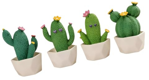 Ljmyy 4 Stück Cartoon-Kaktus-Figuren aus Kunstharz, Miniatur-Sukkulenten, Topfpflanzen-Ornamente für Zuhause, Büro, Schreibtisch-Dekoration