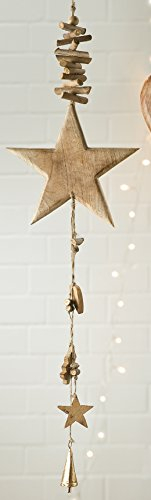 GILDE Weihnachtliche Girlande Hängedeko Dekohänger mit Sternen naturholzfarben, 100 cm