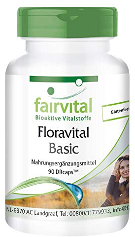 Fairvital | Kulturen Komplex Floravital Basic - 90 Kapseln - mit 6 Bakterienstämmen, 19 Mrd KbE/Tagesdosis + Inulin - Lactobacillus & Bifidobakterien - Made in Germany