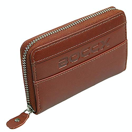 BOCCX Mini Geldbörse Herren Geldbeutel Echtleder mit RFID-Blocker Designer Kleiner Geldbeutel mit Reißverschluss Portmonee aus echtem Leder 10009 GoBago (Braun)