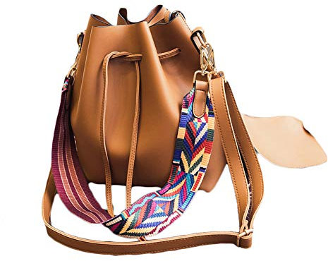 Secchio Borsa In Pelle Pu Con Cinturino Colorato Donna Borsa Secchiello Crossbody Borse Marrone chiaro