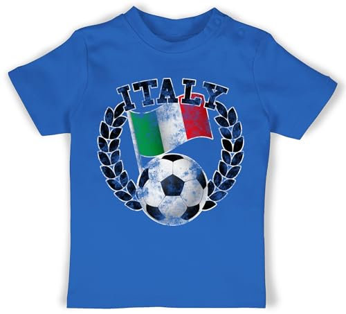Baby T-Shirt Mädchen Jungen - 2024 Fussball EM Fanartikel - Italy Flagge & Fußball Vintage - 1/3 Monate - Royalblau - wm 24 Tshirt Shirt fußball-em em-Fanartikel 2024em em2024 Soccer Cup
