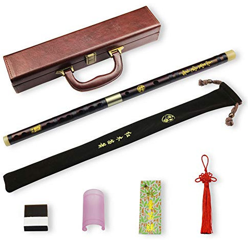 D Key Dizi Flauta de palisandro profesional con membrana libre y pegamento y juego de protectores Instrumento chino tradicional (D key/Palo de rosa profesional)
