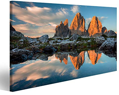 islandburner Bild Bilder auf Leinwand DREI Zinnen oder TRE Cime di Lavaredo mit Reflexion im See bei Sonnenuntergang, Dolomiten, Südtirol, italienische Alpen, Europa Wandbild Poster Leinwandbild ULZ