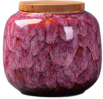 MANYYSI Keramik-Trockene Gewürze-Vorratsdose luftdicht mit Deckel aus natürlichem Bambus, für losen Tee, Gewürze und Süßigkeiten, 200ML 7.3*8cm (Rosenwein)