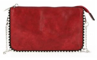 Flora co - Pochette Chaînette Femme A Bille - Petit Sacoche Bandoulière Chaînes Clou Perle - Sac A Main Soirée Mariage Ultra Plat Strass - PU Cuir Grainé - Chic Et Tendance - Bordeaux