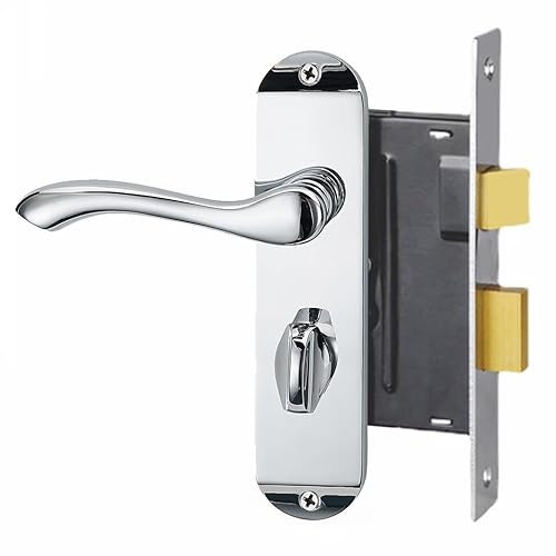 HENYIN Polished Chrome Bathroom Door Lock Set,Backset 57MM (Z01-BK-57-L)(Left Hand Doors Only)